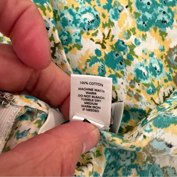 Ann Taylor Loft Sundress Womens 6 Aqua yellow Floral Spagetti Tie Straps Cotton - Picture 7 of 8